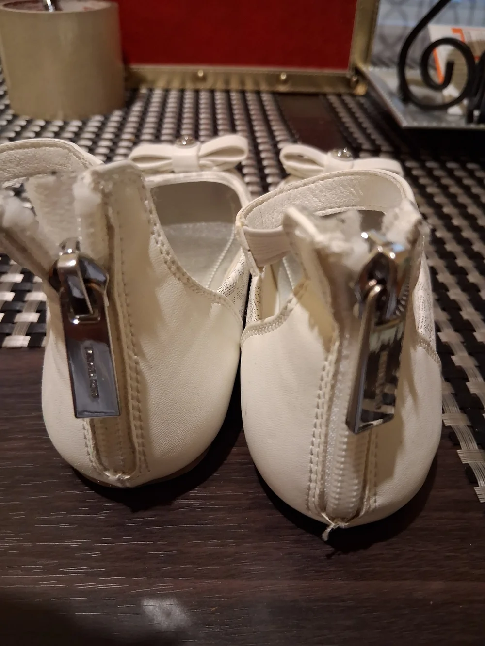 Michael Kors Girls White Logo Bow Moccasins